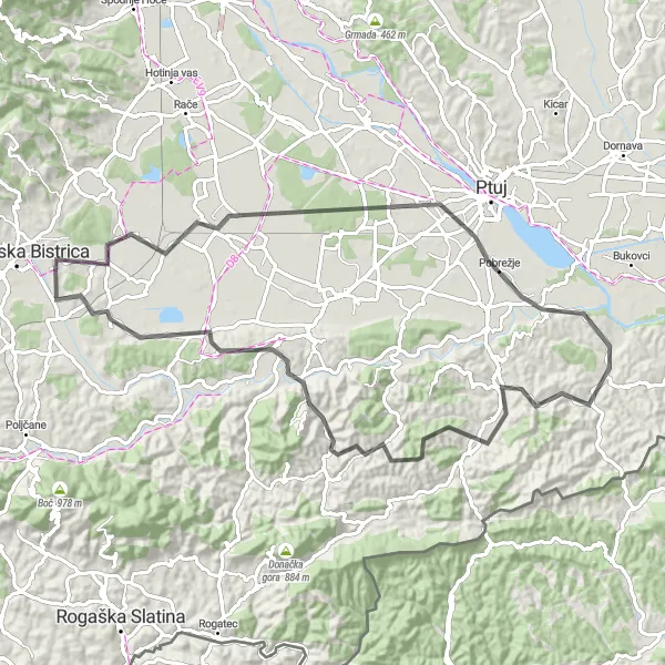 Map miniature of "Countryside Serenity" cycling inspiration in Vzhodna Slovenija, Slovenia. Generated by Tarmacs.app cycling route planner
