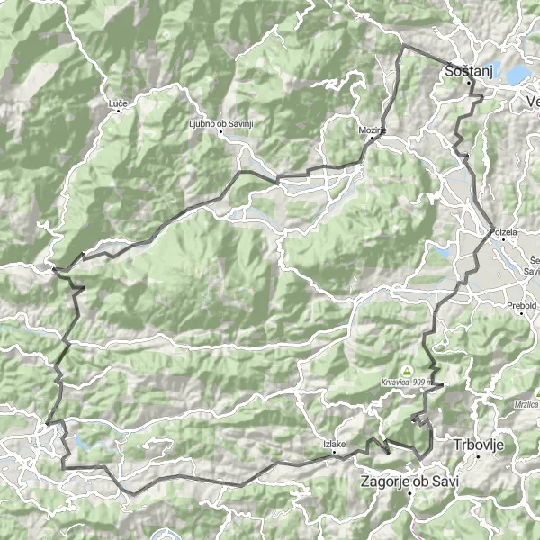 Zemljevid v pomanjšavi "Gorska avantura" kolesarske inspiracije v Vzhodna Slovenija, Slovenia. Generirano z načrtovalcem kolesarskih poti Tarmacs.app