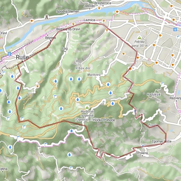 Miniaturní mapa "Gravel cyklistická trasa okolo Spodnje Hoče" inspirace pro cyklisty v oblasti Vzhodna Slovenija, Slovenia. Vytvořeno pomocí plánovače tras Tarmacs.app