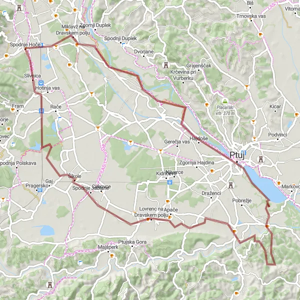 Miniaturní mapa "Gravel cycling route near Spodnje Hoče" inspirace pro cyklisty v oblasti Vzhodna Slovenija, Slovenia. Vytvořeno pomocí plánovače tras Tarmacs.app
