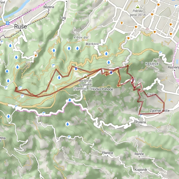 Map miniature of "Gravel Adventure around Spodnje Hoče" cycling inspiration in Vzhodna Slovenija, Slovenia. Generated by Tarmacs.app cycling route planner