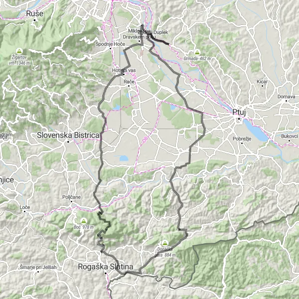 Map miniature of "Ptuj Adventure" cycling inspiration in Vzhodna Slovenija, Slovenia. Generated by Tarmacs.app cycling route planner