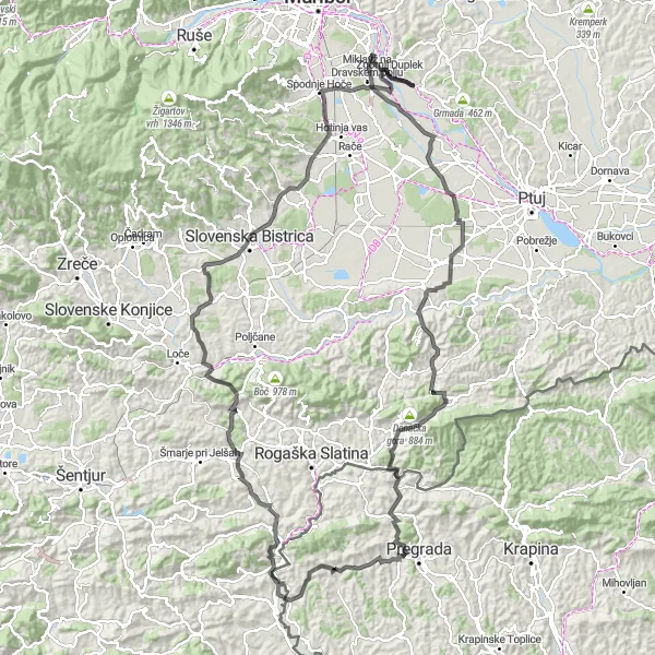 Map miniature of "Countryside Charm" cycling inspiration in Vzhodna Slovenija, Slovenia. Generated by Tarmacs.app cycling route planner