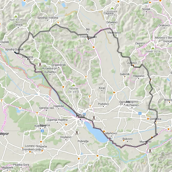 Map miniature of "Zavrh Loop" cycling inspiration in Vzhodna Slovenija, Slovenia. Generated by Tarmacs.app cycling route planner