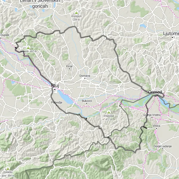 Map miniature of "Duplek Loop" cycling inspiration in Vzhodna Slovenija, Slovenia. Generated by Tarmacs.app cycling route planner