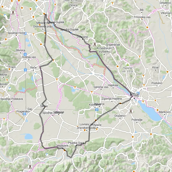Map miniature of "Hillside Adventure" cycling inspiration in Vzhodna Slovenija, Slovenia. Generated by Tarmacs.app cycling route planner