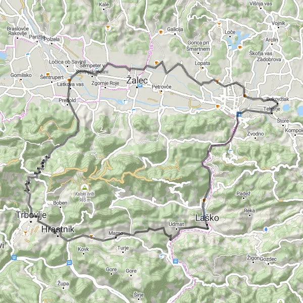 Map miniature of "The Štore Loop" cycling inspiration in Vzhodna Slovenija, Slovenia. Generated by Tarmacs.app cycling route planner