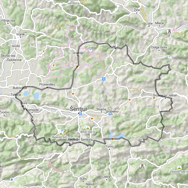 Zemljevid v pomanjšavi "Pogumna kolesarska avantura skozi griče" kolesarske inspiracije v Vzhodna Slovenija, Slovenia. Generirano z načrtovalcem kolesarskih poti Tarmacs.app