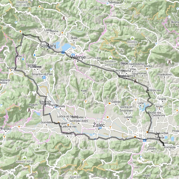 Map miniature of "The Puša Adventure" cycling inspiration in Vzhodna Slovenija, Slovenia. Generated by Tarmacs.app cycling route planner