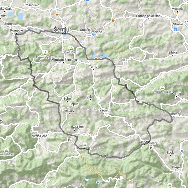 Map miniature of "The Žusem Loop" cycling inspiration in Vzhodna Slovenija, Slovenia. Generated by Tarmacs.app cycling route planner