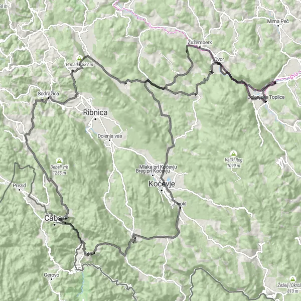 Map miniature of "Slovenian Road Cycling Adventure" cycling inspiration in Vzhodna Slovenija, Slovenia. Generated by Tarmacs.app cycling route planner