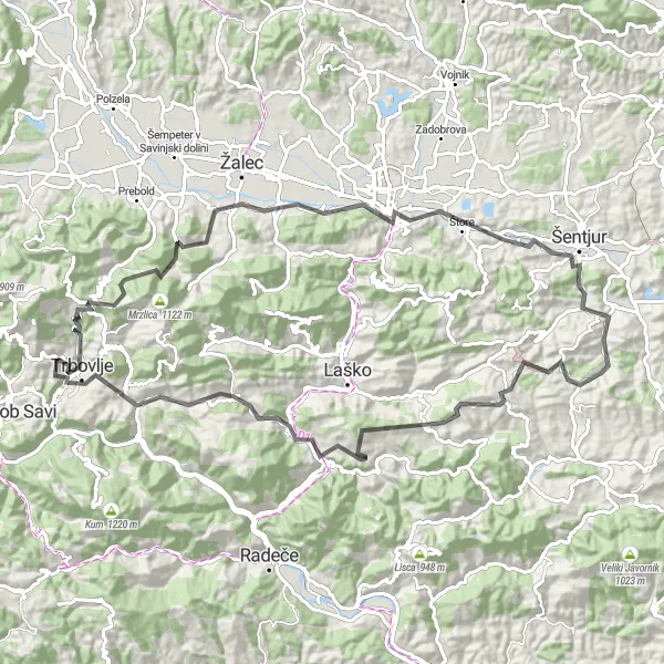 Map miniature of "Trbovlje Adventure" cycling inspiration in Vzhodna Slovenija, Slovenia. Generated by Tarmacs.app cycling route planner