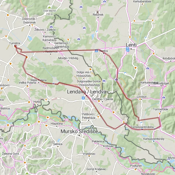 Map miniature of "The Gravel Adventure" cycling inspiration in Vzhodna Slovenija, Slovenia. Generated by Tarmacs.app cycling route planner