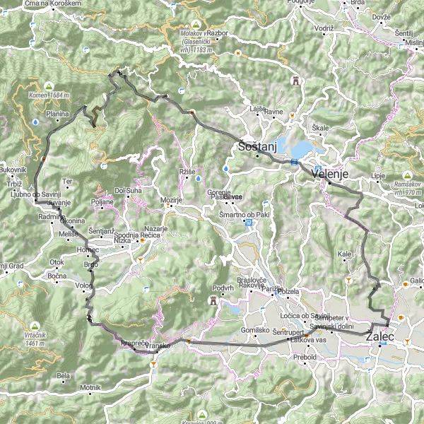 Miniatura mapy "Podróż przez Žalec i Velenje" - trasy rowerowej w Vzhodna Slovenija, Slovenia. Wygenerowane przez planer tras rowerowych Tarmacs.app