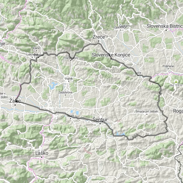 Miniatura della mappa di ispirazione al ciclismo "Tour ciclistico attraverso Lemberg" nella regione di Vzhodna Slovenija, Slovenia. Generata da Tarmacs.app, pianificatore di rotte ciclistiche