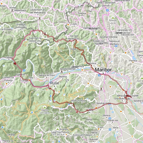Map miniature of "Off-Road Adventure" cycling inspiration in Vzhodna Slovenija, Slovenia. Generated by Tarmacs.app cycling route planner