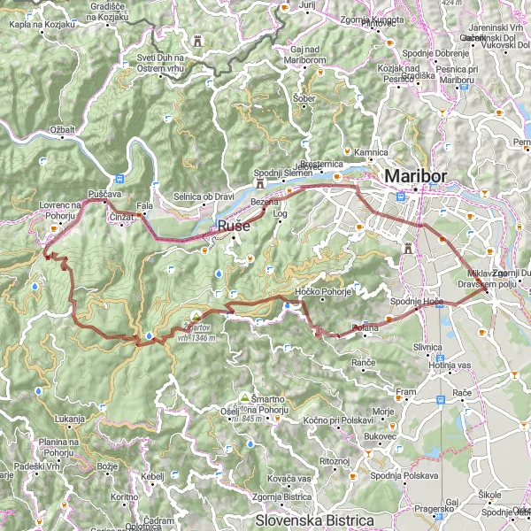 Map miniature of "Zgornji Duplek - Distinctive Route" cycling inspiration in Vzhodna Slovenija, Slovenia. Generated by Tarmacs.app cycling route planner