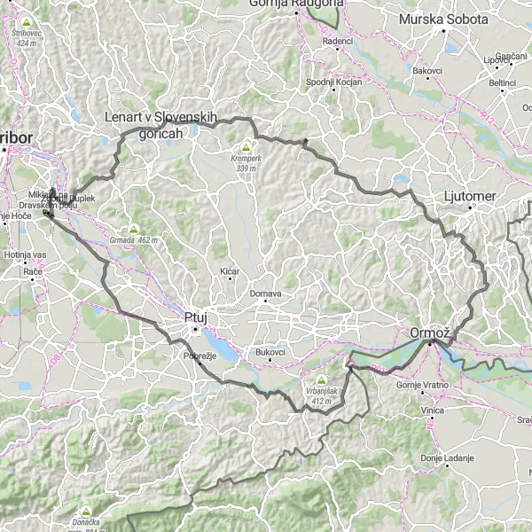 Map miniature of "Road Cycling Adventure near Zgornji Duplek" cycling inspiration in Vzhodna Slovenija, Slovenia. Generated by Tarmacs.app cycling route planner