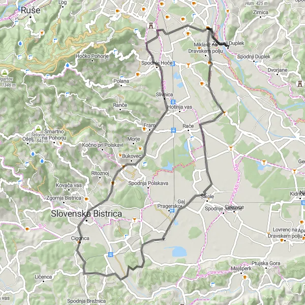 Map miniature of "Scenic Road Cycling Route near Zgornji Duplek" cycling inspiration in Vzhodna Slovenija, Slovenia. Generated by Tarmacs.app cycling route planner