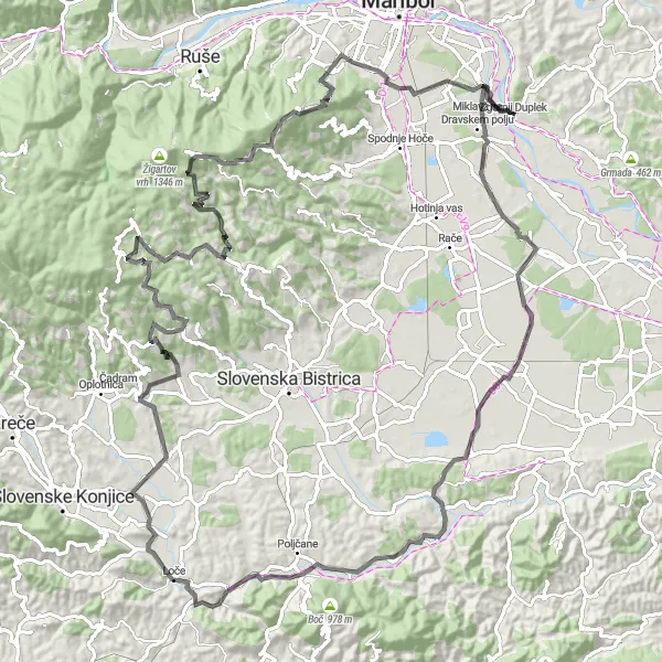 Map miniature of "Challenging Road Cycling Route from Zgornji Duplek" cycling inspiration in Vzhodna Slovenija, Slovenia. Generated by Tarmacs.app cycling route planner