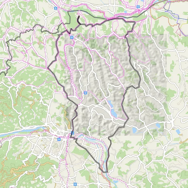 Map miniature of "Scenic Hillside Ride" cycling inspiration in Vzhodna Slovenija, Slovenia. Generated by Tarmacs.app cycling route planner