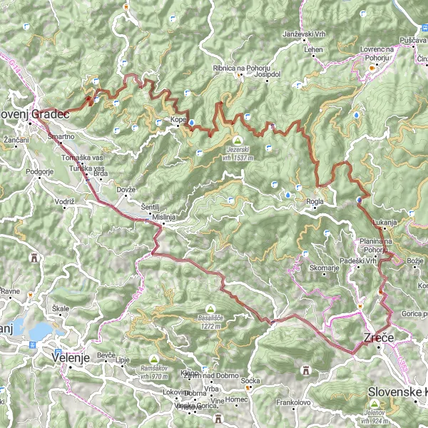 Map miniature of "Zreče - Burk Loop" cycling inspiration in Vzhodna Slovenija, Slovenia. Generated by Tarmacs.app cycling route planner