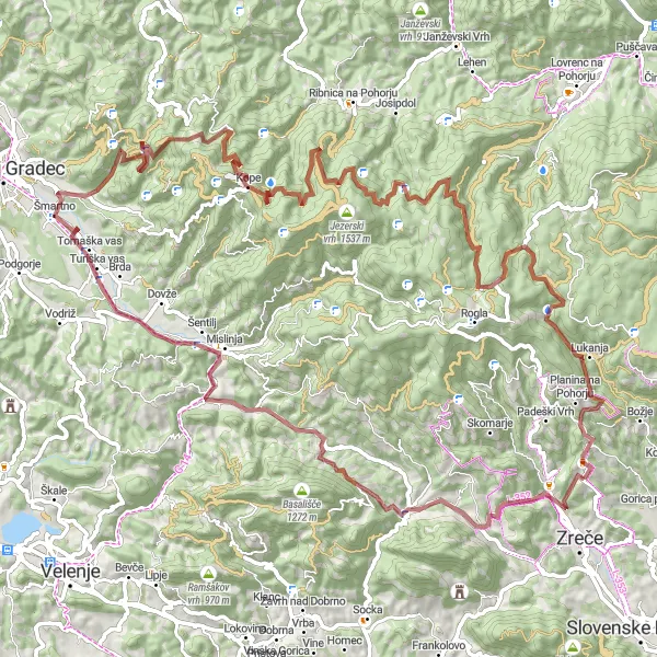 Map miniature of "Hidden Gem: Discovering Gornji Dolič" cycling inspiration in Vzhodna Slovenija, Slovenia. Generated by Tarmacs.app cycling route planner