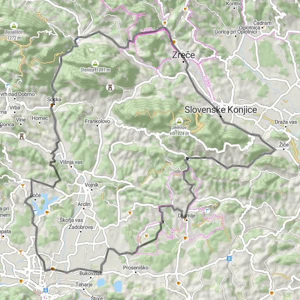Map miniature of "Cycling Through Tradition" cycling inspiration in Vzhodna Slovenija, Slovenia. Generated by Tarmacs.app cycling route planner