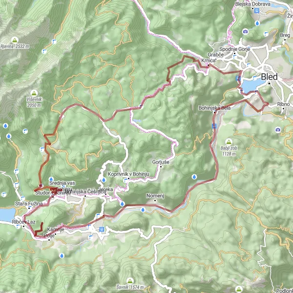 Map miniature of "Bohinj Escape" cycling inspiration in Zahodna Slovenija, Slovenia. Generated by Tarmacs.app cycling route planner