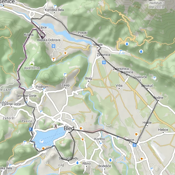 Map miniature of "Scenic Loop through Idyllic Villages" cycling inspiration in Zahodna Slovenija, Slovenia. Generated by Tarmacs.app cycling route planner