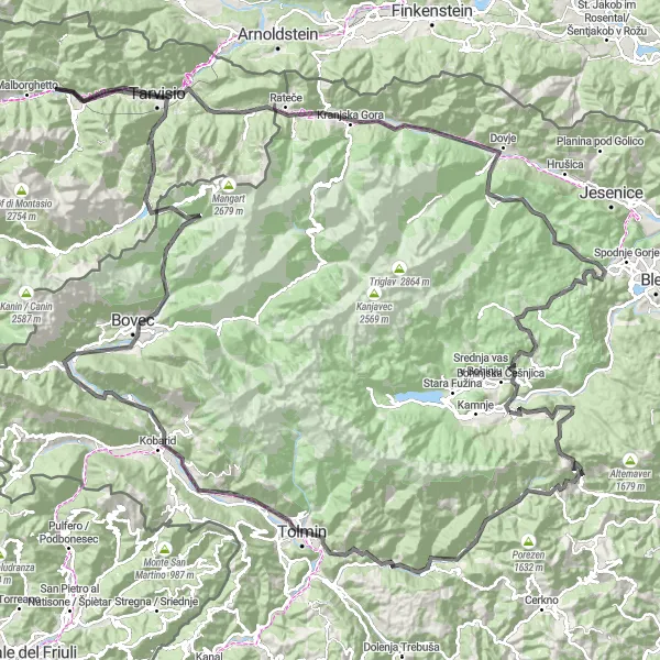 Miniatura mapy "Trasa z Bohinjskiej Bistricy przez Tolmin" - trasy rowerowej w Zahodna Slovenija, Slovenia. Wygenerowane przez planer tras rowerowych Tarmacs.app