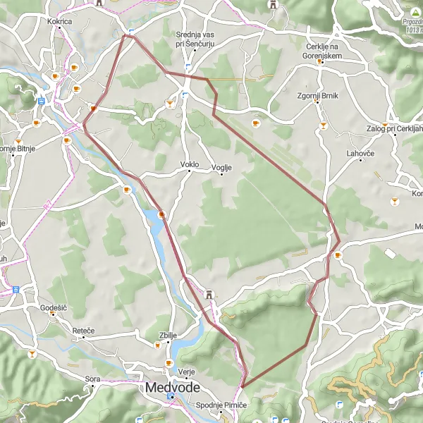 Map miniature of "The Repenjski Hrib Gravel Escape" cycling inspiration in Zahodna Slovenija, Slovenia. Generated by Tarmacs.app cycling route planner