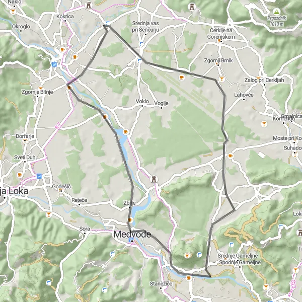 Karten-Miniaturansicht der Radinspiration "Kurze Rundtour von Britof nach Primskovo" in Zahodna Slovenija, Slovenia. Erstellt vom Tarmacs.app-Routenplaner für Radtouren