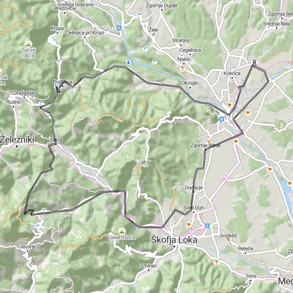 Map miniature of "Gorenjska Adventure" cycling inspiration in Zahodna Slovenija, Slovenia. Generated by Tarmacs.app cycling route planner