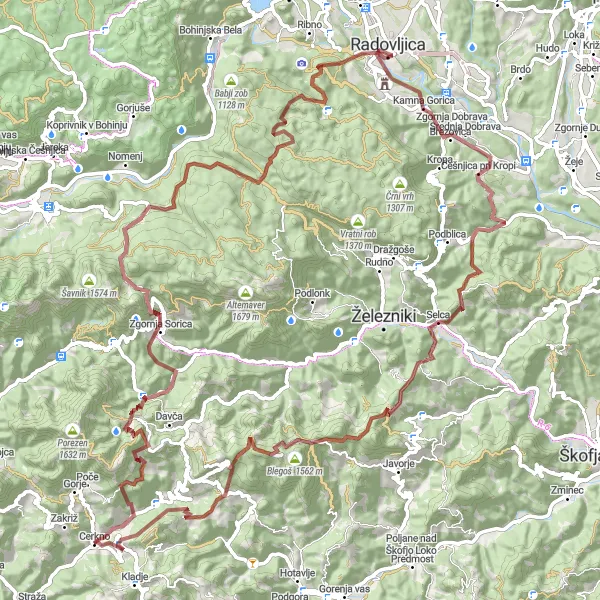 Map miniature of "The Ultimate Gravel Challenge" cycling inspiration in Zahodna Slovenija, Slovenia. Generated by Tarmacs.app cycling route planner