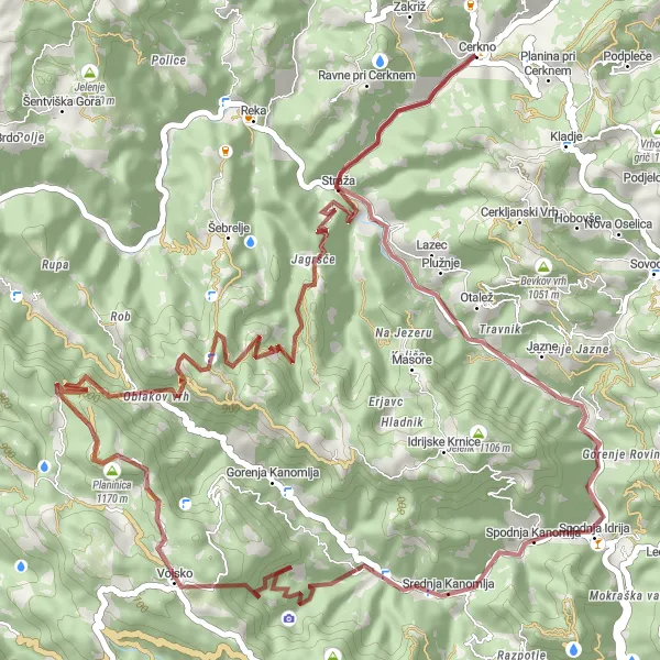 Map miniature of "The Scenic Gravel Route" cycling inspiration in Zahodna Slovenija, Slovenia. Generated by Tarmacs.app cycling route planner