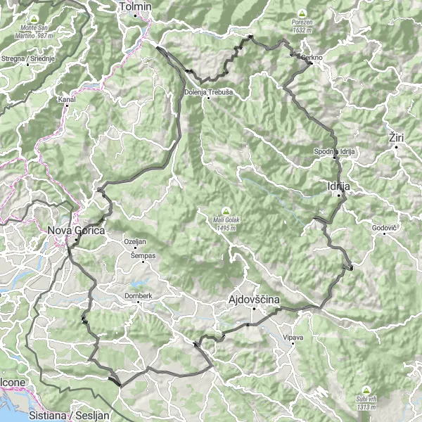 Map miniature of "From Cerkno to Črni Vrh" cycling inspiration in Zahodna Slovenija, Slovenia. Generated by Tarmacs.app cycling route planner