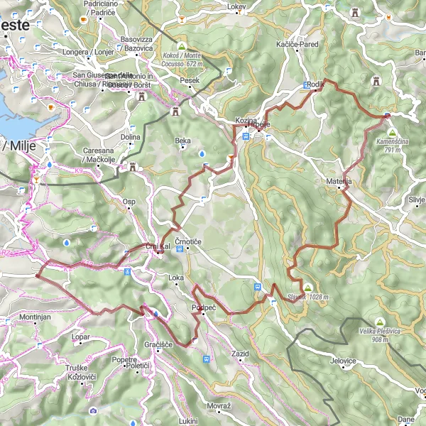 Map miniature of "The Ultimate Mountain Gravel Adventure" cycling inspiration in Zahodna Slovenija, Slovenia. Generated by Tarmacs.app cycling route planner