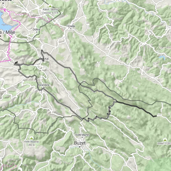 Map miniature of "The Road Cycling Adventure of Sveti Gregor and Griža" cycling inspiration in Zahodna Slovenija, Slovenia. Generated by Tarmacs.app cycling route planner