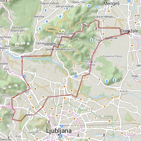 Map miniature of "Gravel Adventure: Domžale to Žeček" cycling inspiration in Zahodna Slovenija, Slovenia. Generated by Tarmacs.app cycling route planner