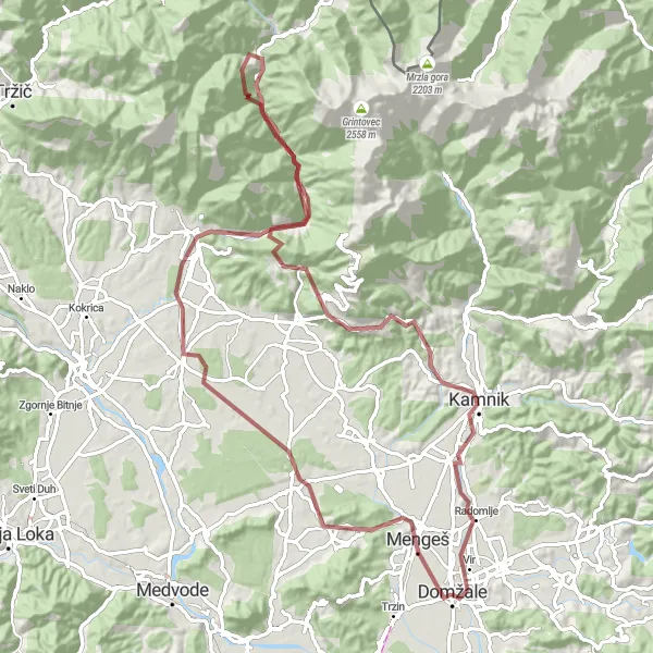 Miniaturní mapa "Z Domžal na Kopo" inspirace pro cyklisty v oblasti Zahodna Slovenija, Slovenia. Vytvořeno pomocí plánovače tras Tarmacs.app