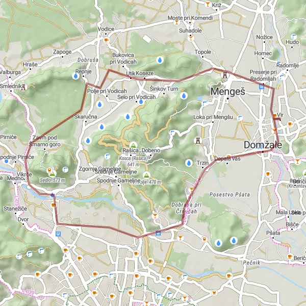 Map miniature of "Domžale to Gobavica" cycling inspiration in Zahodna Slovenija, Slovenia. Generated by Tarmacs.app cycling route planner