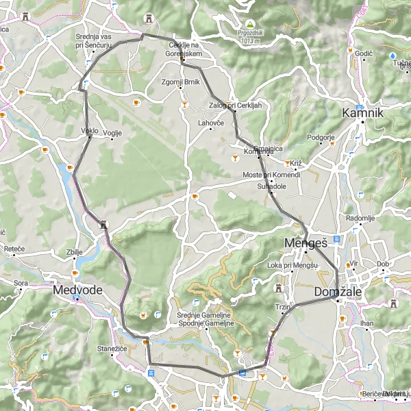 Map miniature of "Domžale to Gobavica Loop" cycling inspiration in Zahodna Slovenija, Slovenia. Generated by Tarmacs.app cycling route planner