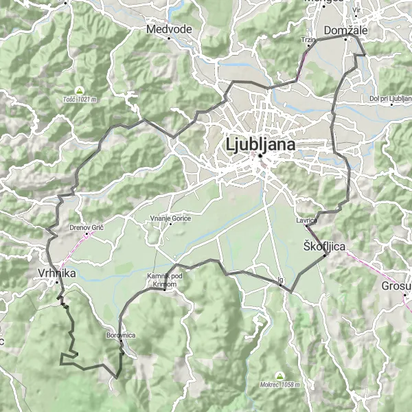 Miniatura mapy "Trasa Road do Vrhnika" - trasy rowerowej w Zahodna Slovenija, Slovenia. Wygenerowane przez planer tras rowerowych Tarmacs.app