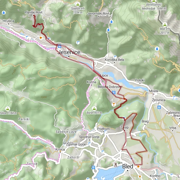 Karten-Miniaturansicht der Radinspiration "Gravel Tour von Hrušica nach Plavški Rovt" in Zahodna Slovenija, Slovenia. Erstellt vom Tarmacs.app-Routenplaner für Radtouren