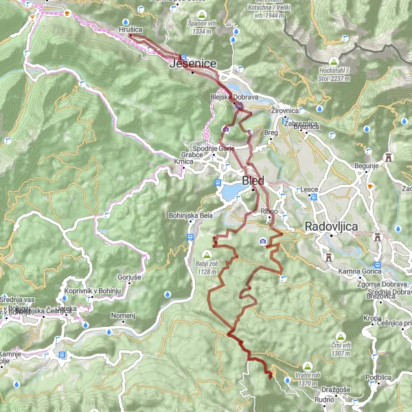 Karten-Miniaturansicht der Radinspiration "Abenteuerliche Schotterwege rund um Bled" in Zahodna Slovenija, Slovenia. Erstellt vom Tarmacs.app-Routenplaner für Radtouren