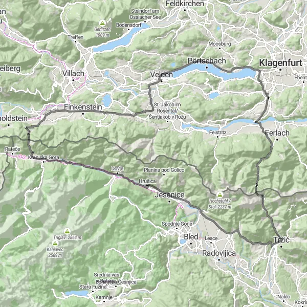 Map miniature of "The Beautiful Alpine Circuit" cycling inspiration in Zahodna Slovenija, Slovenia. Generated by Tarmacs.app cycling route planner