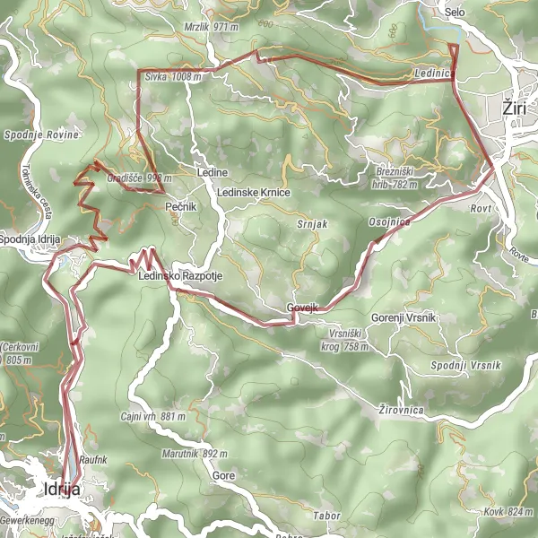 Zemljevid v pomanjšavi "Pustolovščina po makadamskih poteh" kolesarske inspiracije v Zahodna Slovenija, Slovenia. Generirano z načrtovalcem kolesarskih poti Tarmacs.app