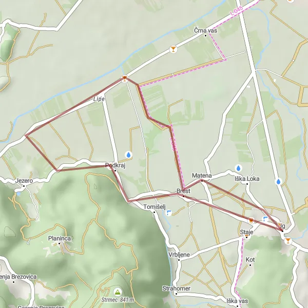 Miniaturní mapa "Okolí Igu a světové kulinářské poklady" inspirace pro cyklisty v oblasti Zahodna Slovenija, Slovenia. Vytvořeno pomocí plánovače tras Tarmacs.app