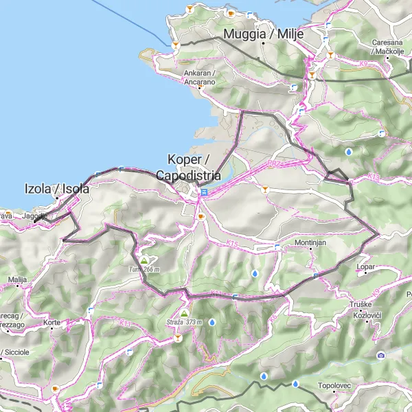 Map miniature of "Countryside Escape" cycling inspiration in Zahodna Slovenija, Slovenia. Generated by Tarmacs.app cycling route planner